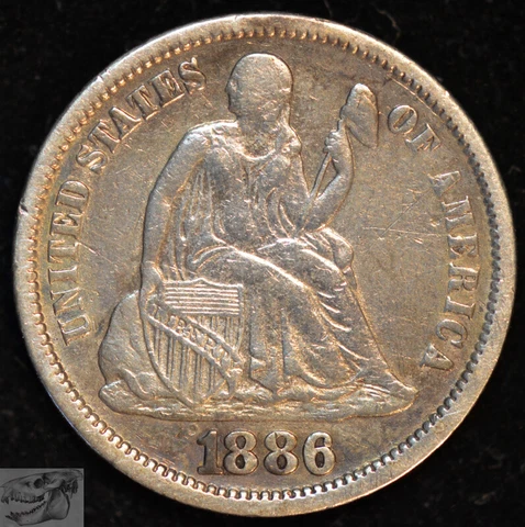 1886 Seated Liberty Dime, Almost Uncirculated Condition, Silver, Free Ship C4942 Cover