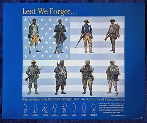 Lest We Forget African-American Military Heritage Poster Army  Marine WWI WWII - Picture 1 of 4