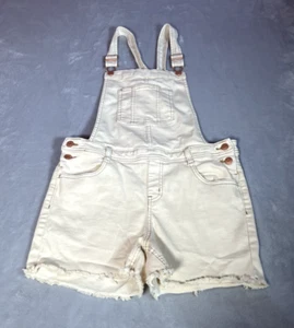 Cat & Jack Shortall Girls Size XL 14/16 Cream Overall Bib Shorts Stretch Raw Hem - Picture 1 of 9