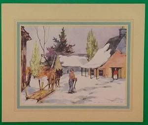 Vintage Christmas Card, Rural Winter Scene, Horse, Sled, House - Used - Picture 1 of 4