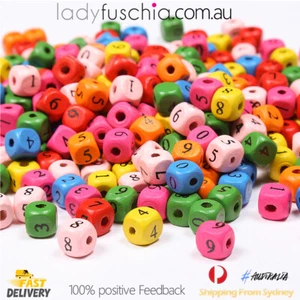 200pcs Wooden Multicolours Number 0-9 Cube Beads Colourful mixed craft 10mm DIY - Picture 1 of 3