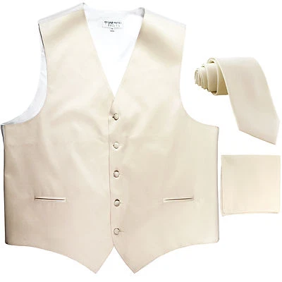 New Men's ivory formal vest Tuxedo Waistcoat_2.5" necktie & hankie wedding prom - Image 1 of 4