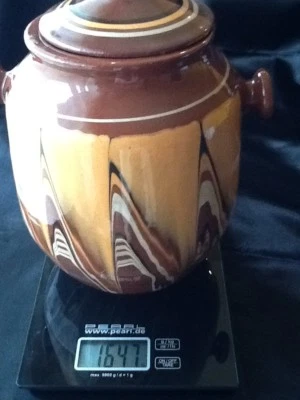 Volkskunst Handarbeit Keramik Pfauenauge 1950-70 Rumtopf große Dose mit Deckel - Bild 1 von 4