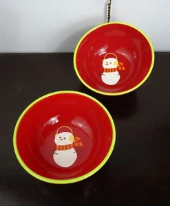 Set of 2 Target Be Merry Holiday 08 Red Ceramic Snowman Bowl 6" - Picture 1 of 6