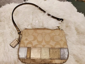 COACH Gold Metallic Signature Wristlet - Picture 1 of 3