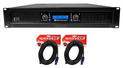 Rockville RPA12 5000w Peak/1400w RMS 2 Channel Power Amplifier Pro/DJ Amp+Cables - Image 1 of 4
