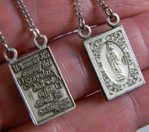 Sterling metal chain link scapular medal OL Mt Carmel Sacred Heart of Jesus - Picture 1 of 6