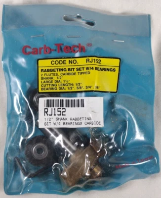 carb-tech RJ152 1/2" Shank Rabbeting Bit w/3 Bearings Carbide - Image 1 of 4