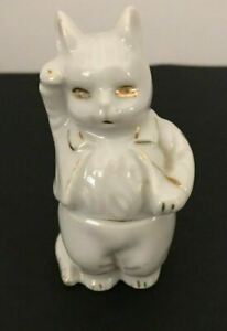 Vintage Chubby Cat In Jacket and Pants Porcelain Japan Figurine