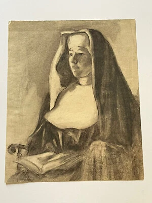 Antique 1920’s Drawing Portrait American Nun Icon Female Model Art Deco Vintage - image 1 of 4
