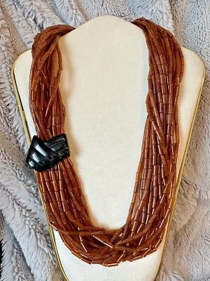 Colar de miçangas Angela Caputi designer italiano várias vertentes cor âmbar resina - Imagem 1 de 4