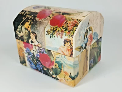 Cardboard Trinket Box, Old World Postcard Design with Lift Out Tray 4.75" x 4". - Image 1 of 4