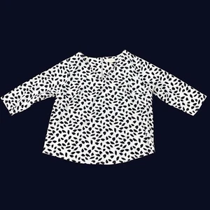 Melloday Womans Blouse Size 1X White Black V Neck 3/4 Sleeves - Picture 1 of 3