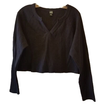 Wild Fable Crop Top Long Sleeve Plus Size XXL Black Thermal Knit Vneck - Image 1 of 4