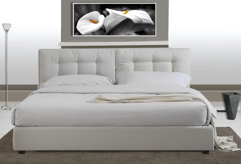 LETTO MATRIMONIALE ECOPELLE CON RETE DOGHE - DESIGN MODERNO PELLE ECO BIANCO ITA - Immagine 1 di 1