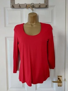 HOBBS Bright Red Scoop Neck Top | S | 3/4 Sleeve | Double Layer Viscose Jersey - Picture 1 of 7