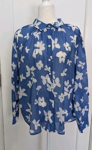 Finley women’s blouse Shirt blue and white Print Cotton Button Down Resortwear M - Picture 1 of 8
