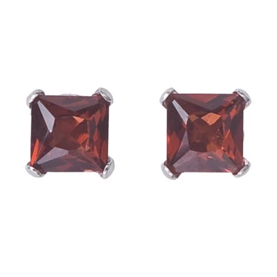 14k White Gold Square Garnet Stud Earrings - Image 1 of 2