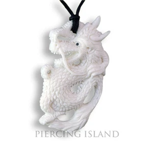 Weisser Drachen Dragon Amulett Anhänger mit Band Halskette Bone PB274 - Bild 1 von 1