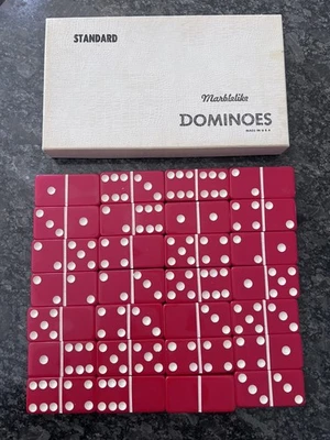 Vintage Standard Marblelike RED Dominoes 28 TILES 1/4" Made in USA - Image 1 of 4