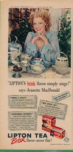 Anuncio de revista - 1945 - Lipton Tea - Segunda Guerra Mundial - Jeanette MacDonald - Imagen 1 de 1