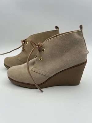 Botas al tobillo Sperry Top Harlow bronceadas gamuza cuña para mujer talla 7 con cordones logotipo Foto 1 de 4