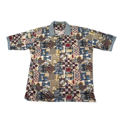 Camisa polo vintage Masters adulto 2XL XXL marrom golfe patchwork xadrez novidade anos 90 - Imagem 1 de 4