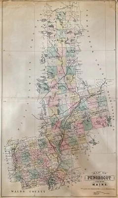 Mapa coloreado a mano del condado de Colton's Maine Penobscot 1870 28" x 17" Foto 1 de 4