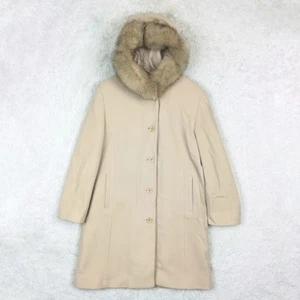 Forecaster Womens Coat Lambswool Blend Faux Fur Hooded Light Beige Button 14 - Picture 1 of 9