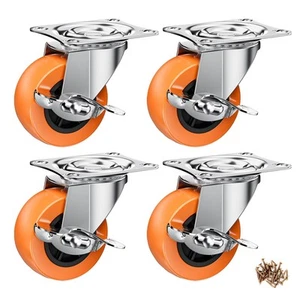 Ruedas de 2 pulgadas, ruedas giratorias ASHGOOB con freno lateral, ruedas de bloqueo naranja - Imagen 1 de 6