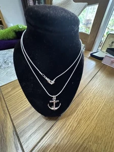 925 Silver 18” Fine Snake Chain With Anchor Pendant - Picture 1 of 3