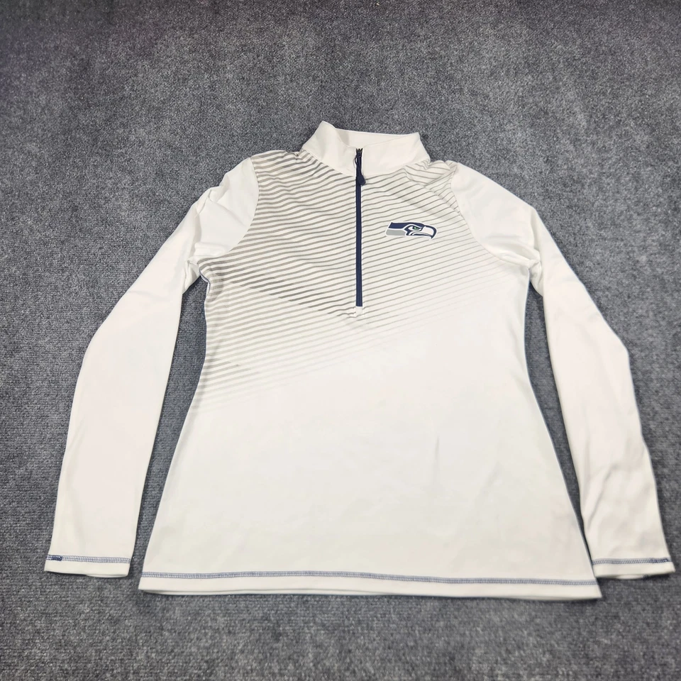 Camisa Seattle Seahawks Majestic Thermabase Mujer Grande Manga Larga Blanca 1/4 Cremallera Foto 1 de 4