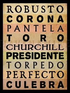 TALLAS CIGARROS Tabaco Arte Foto Impreso Póster Cubano TORPEDO, CORONA, CHURCHILL - Imagen 1 de 2