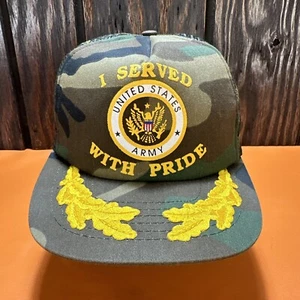 De colección Serví Ejército de los Estados Unidos Con Orgullo Camionero Gorra Snapback Años 80 Camuflada - Imagen 1 de 11