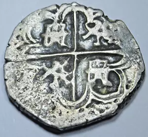 1500s Philip II Spanish Silver 1 Reales Genuine Antique Colonial Pirate Cob Coin - Picture 1 of 2