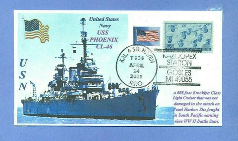 USS PHOENIX CL-46 Light Cruiser, Pearl Harbor 1941 Ship, Photo Cachet, Pictorial Cover