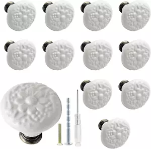 Biaungdo 12 Pcs White Ceramic Kitchen Cabinet Knobs, Retro Ceramic Dresser - Picture 1 of 12