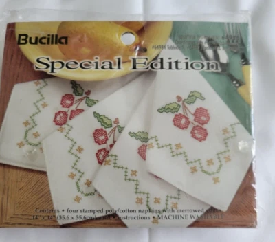 Bucilla Bountiful Fruit Stamped Pattern- 4 Cherry Napkin  #64986 - Image 1 of 4