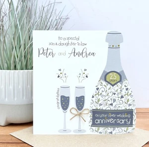 Personalised Handmade Silver/25th Wedding Anniversary Card, Friends, Daughter - Picture 1 of 2