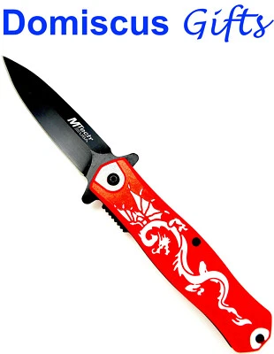 Cuchillos 8" NUEVOS MTech Asistidos por Resorte Rojo Plata DRAGÓN Fantasía Deporte Foto 1 de 4
