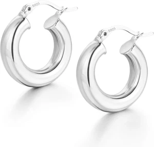 Chunky Hoop Earrings Thick Hoops for Women | Classic Thick Shiny Polished Round- - Picture 1 of 12