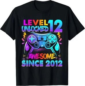 Level 12 Unlocked Awesome Since 2012 12th Birthday Boy Gamer Gift Unisex T-Shirt - Picture 1 of 4