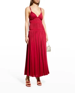 Rebecca Taylor Sz 6 Womens Ruched Mesh Maxi Dress Hibiscus Red Tiered Long $395! - Picture 1 of 16