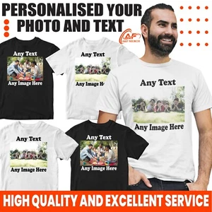 Personalised Custom Your Image Photo picture Text logo T-shirt Casual Gifts - Picture 1 of 5