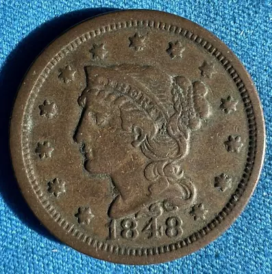 1848 Liberty Head Coronet Braided Hair Large Cent *Ungraded* A Very Sharp Coin! - Image 1 of 4