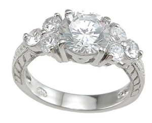 1.30 Carat Womens  Sterling Silver Rhodium Finish CZ Prong Wedding Ring - Picture 1 of 4