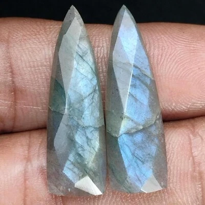 Impresionante par de cabujones de labradorita natural - perfecto para hacer joyas 9x31 mm Foto 1 de 4