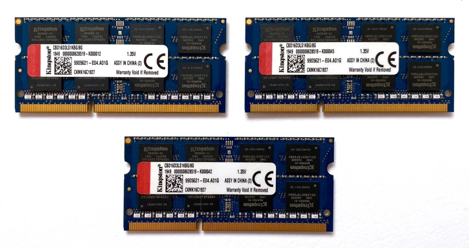 Kingston 24GB (3 x 8GB) DDR3/DDR3L SO-DIMM PC3-12800 DDR3-1600 CBD16D3LS1KBG/8G - Image 1 of 2