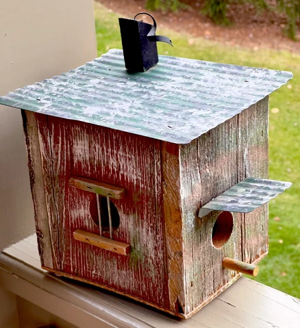 Wood & Metal VTG. NEW RUSTIC BIRDHOUSE Folk Art Barn Farmhouse Hang/Tabletop EXC Cover