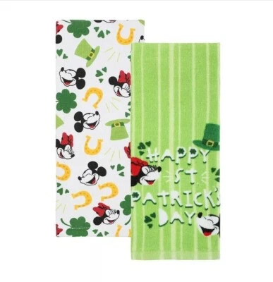 NEW Disney St. Patrick's Day Mickey & Minnie 2-pc Kitchen Towel Set  15"H x 26"W - Image 1 of 4